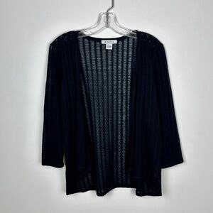 Liz Claiborne Black Linen Blend Light Knit Ribbed Open Cardigan Size M